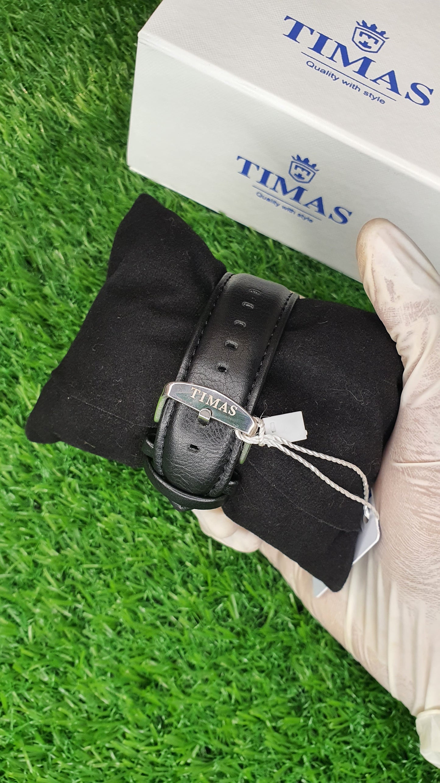 TIMAS Men's Rose Gold Black Leather Strap Watch