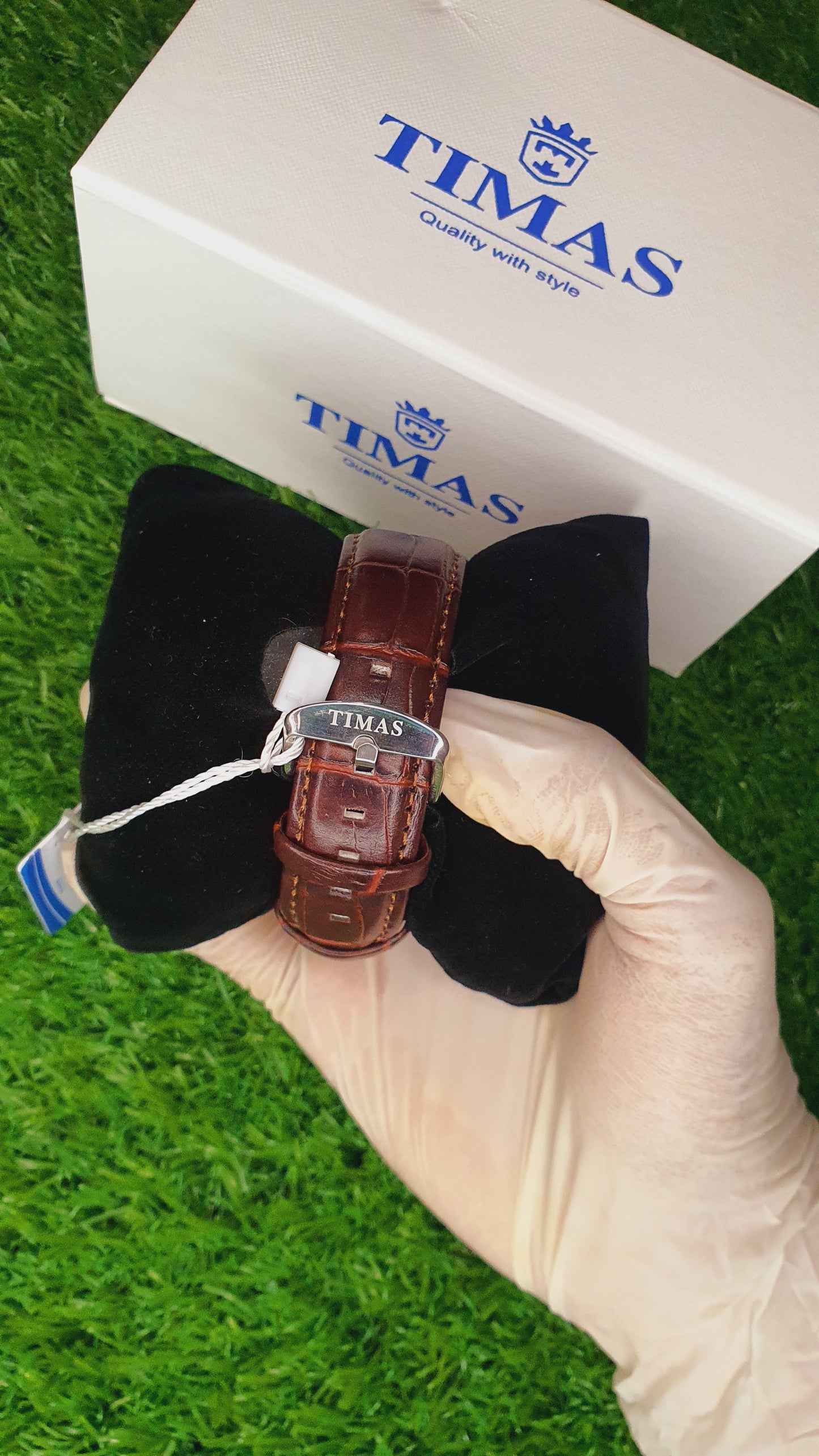 TIMAS Men's Classic Rose Gold & White Dial Leather Watch