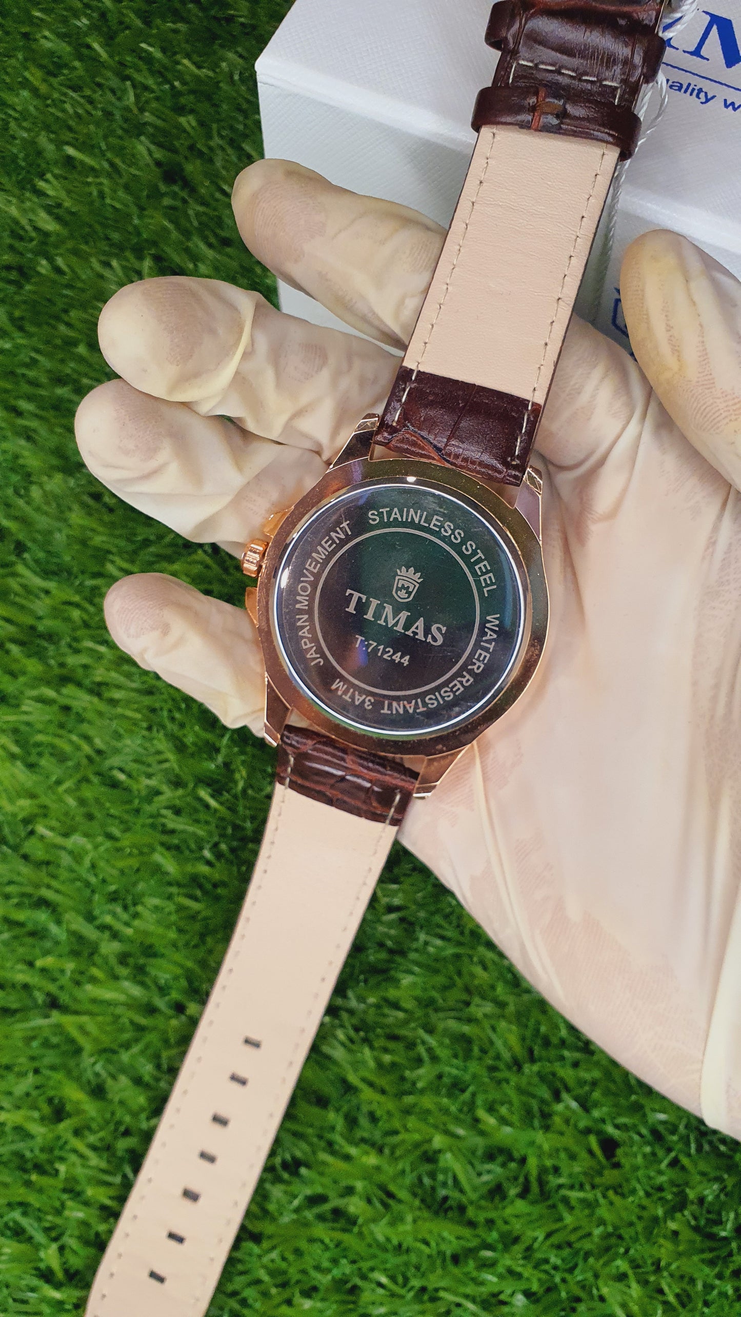 TIMAS Men's Classic Rose Gold & White Dial Leather Watch