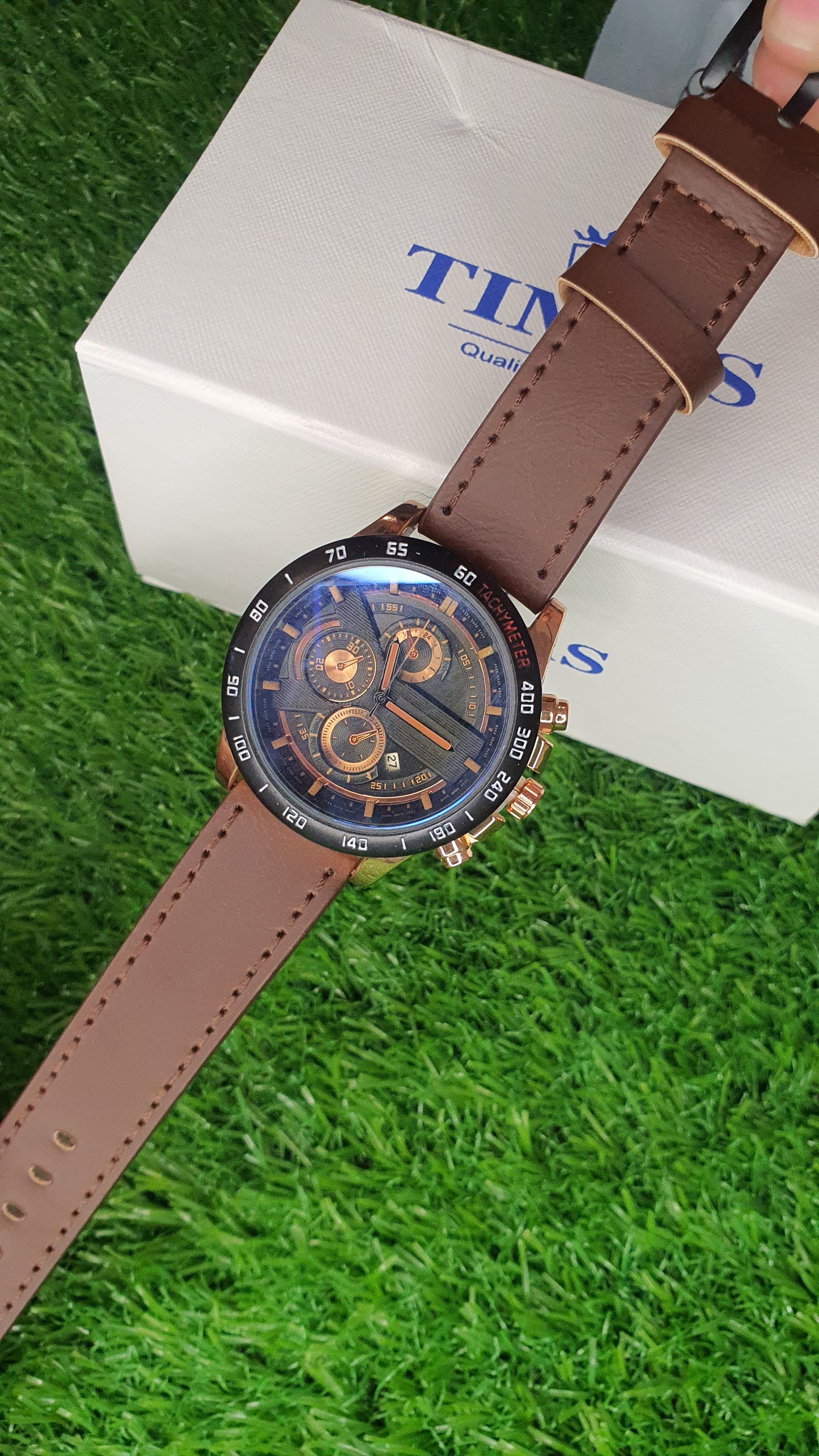 FORRAD Men's Brown & Copper Chronograph Watch with Leather Strap