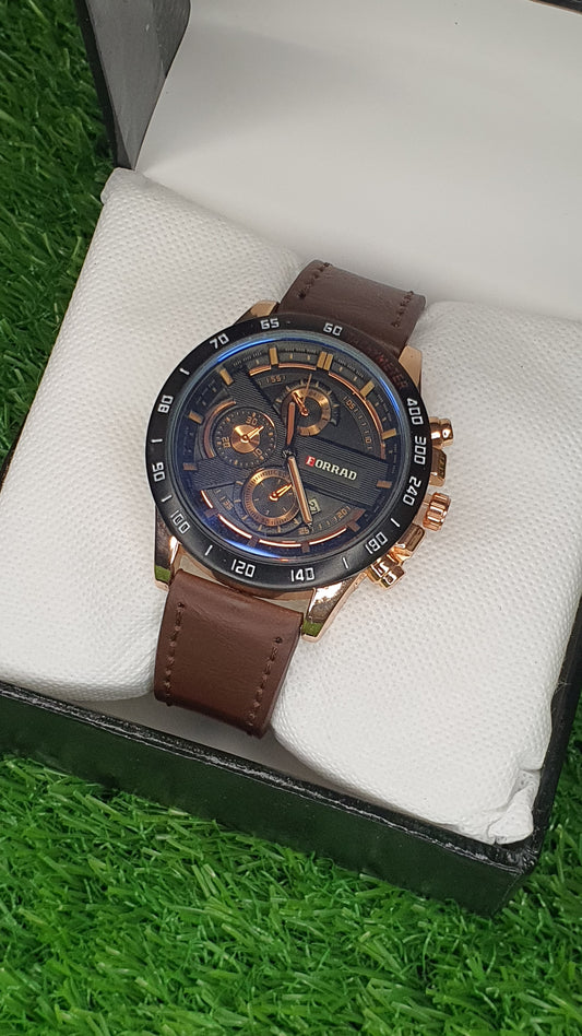 FORRAD Men's Brown & Copper Chronograph Watch with Leather Strap