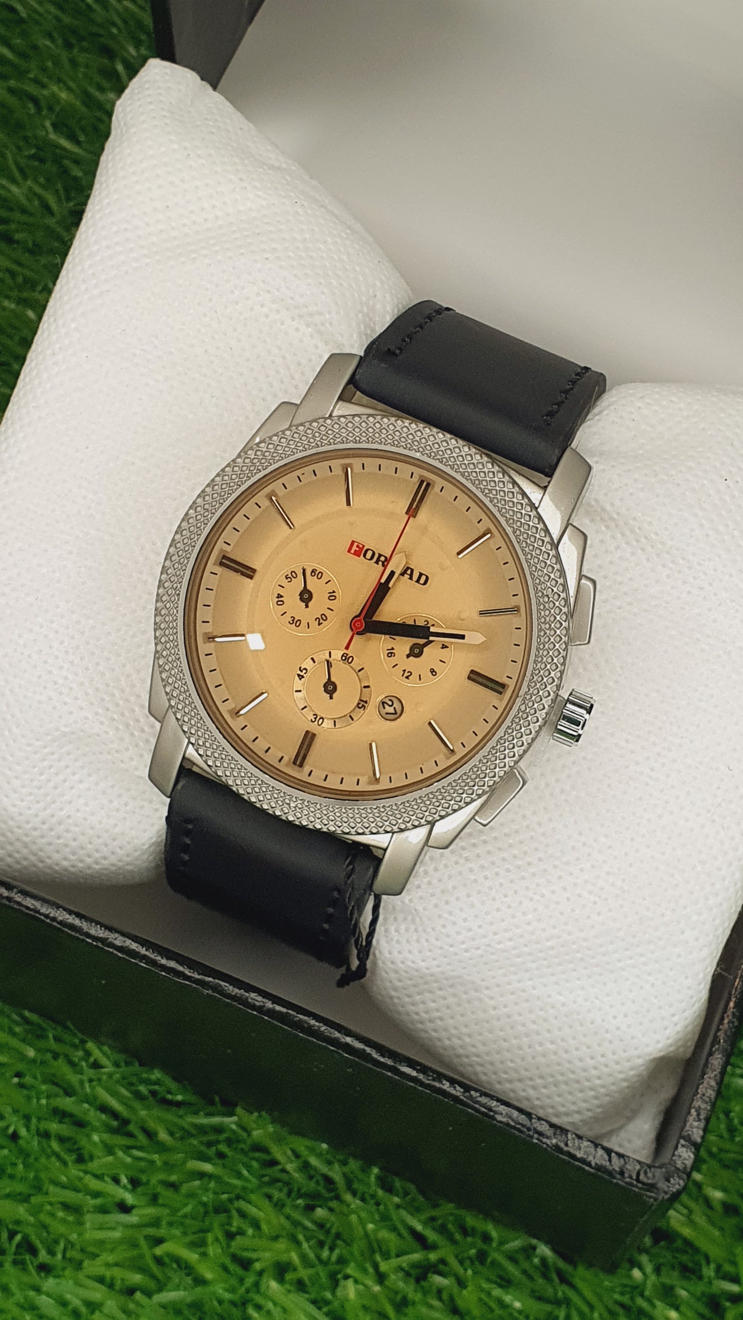 FORRAD Men's Crystal-Accented Chronograph Watch with Black Strap