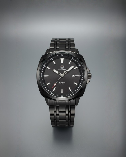 TRUE WOR Men's Black-Out Stainless Steel Bracelet Watch