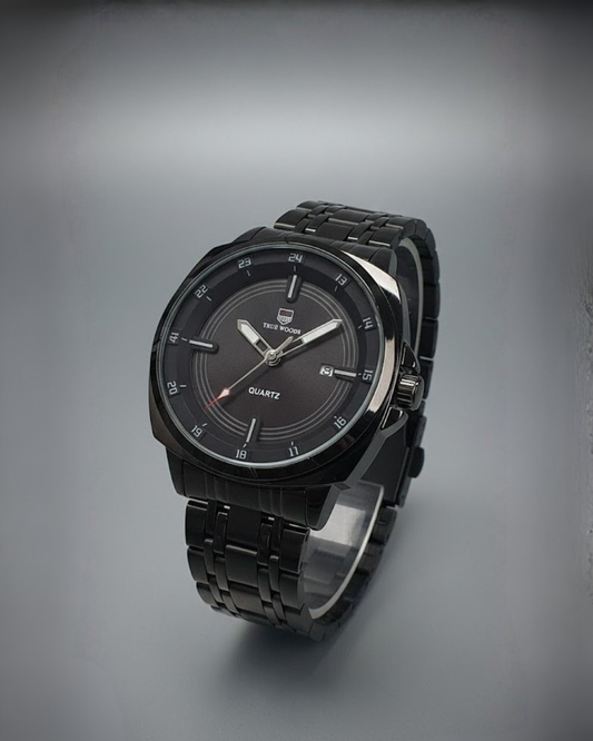 TRUE WOR Men's Black-Out Stainless Steel Bracelet Watch