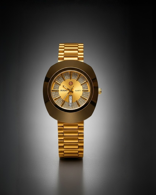 RADO-Style Gold-Tone Diamond Accent Day/Date Watch