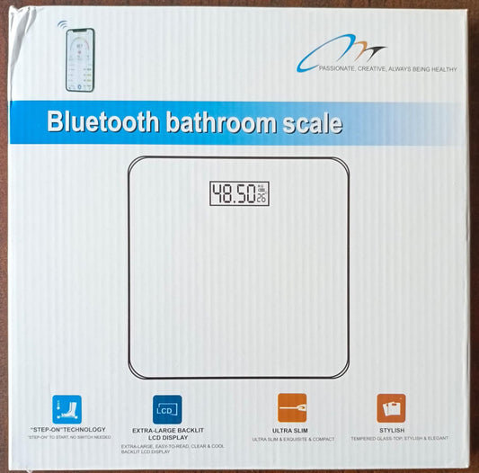 Bluetooth Bathroom Scale | Tempered Glass, LCD Display (180 KG)